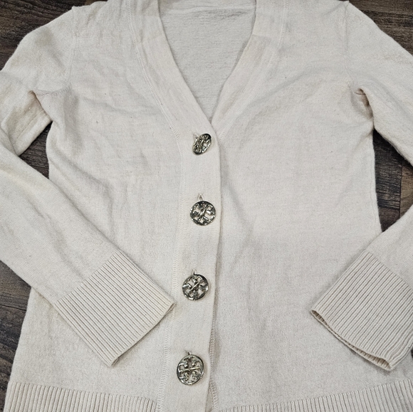 Tory Burch Wool Cream Button-Up Cardigan | Size XS - Picture 6 of 6
